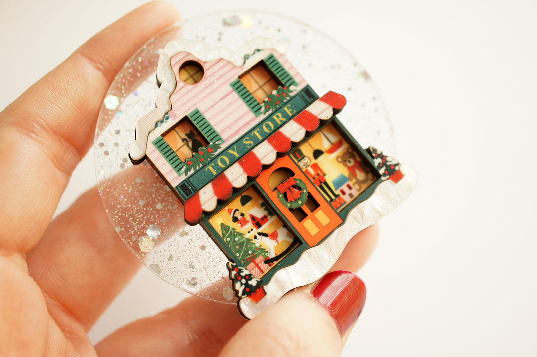 Toy shop brooch back with locking pin, LaliBlue Christmas jewelry