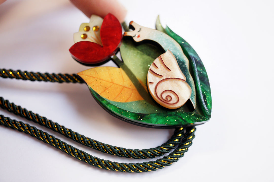 Flower and Snail Bolo Necklace by Laliblue, image 5