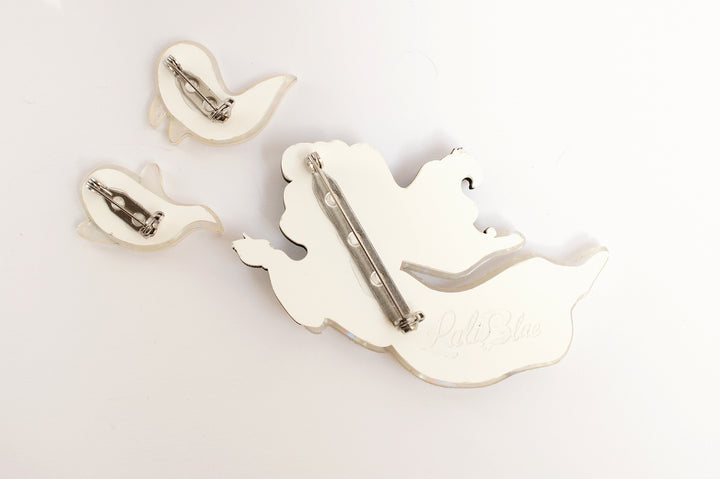 Ghost gang brooch set of 3 size reference — Halloween haunted ghost jewelry set — LaliBlue Midnight Cinema