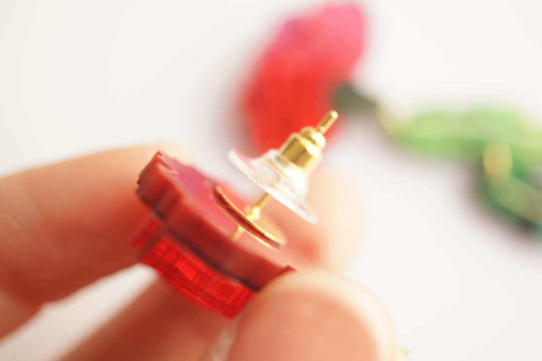 Red Carnation Earrings by Laliblue, image 5
