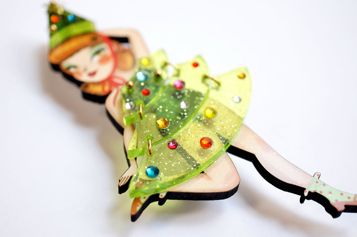 Girl with Christmas Postcards Brooch by Laliblue