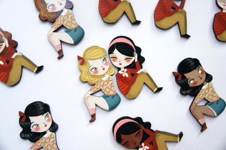 Puzzle with blonde girl brooch by Laliblue