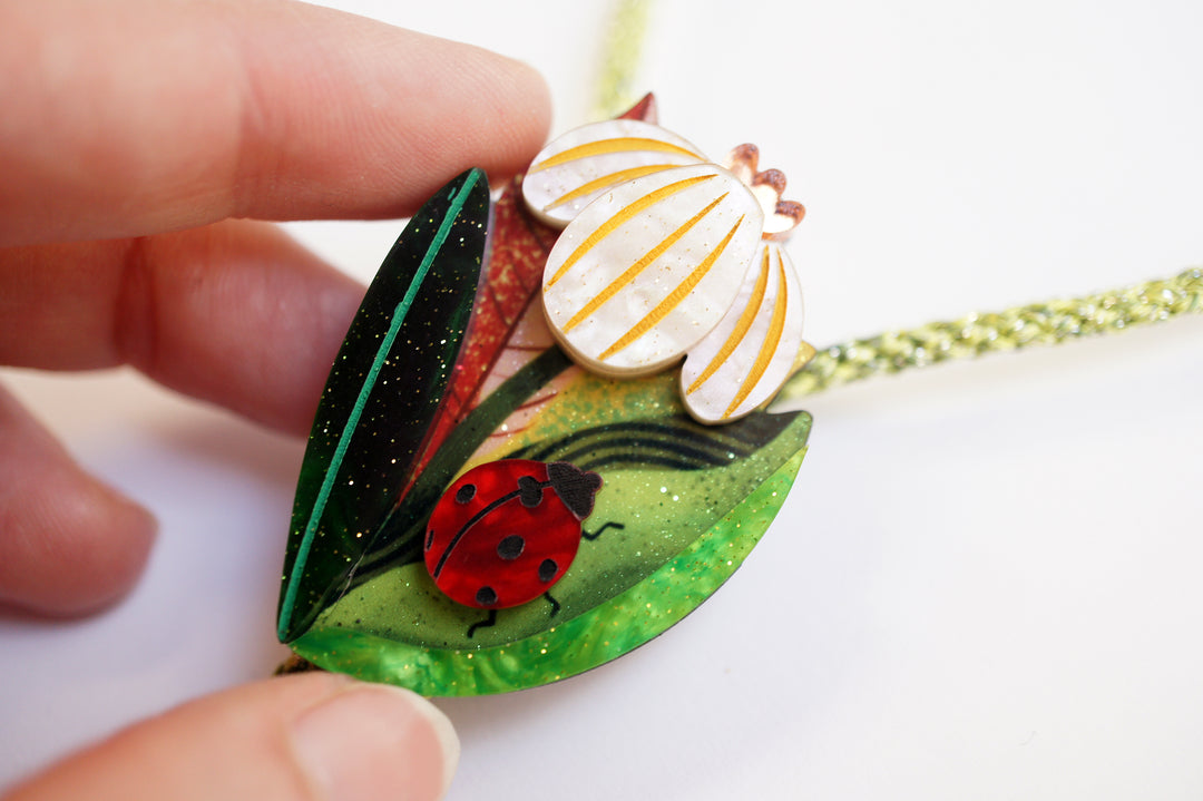 Flower and Ladybug Bolo Necklace by Laliblue, image 3