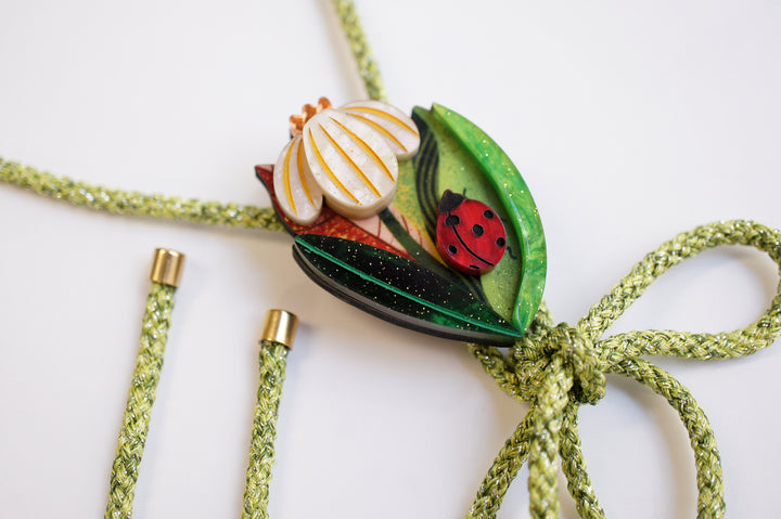 Flower and Ladybug Bolo Necklace by Laliblue, image 5