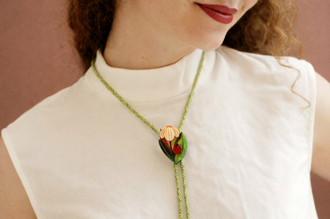 Flower and Ladybug Bolo Necklace by Laliblue, image 2
