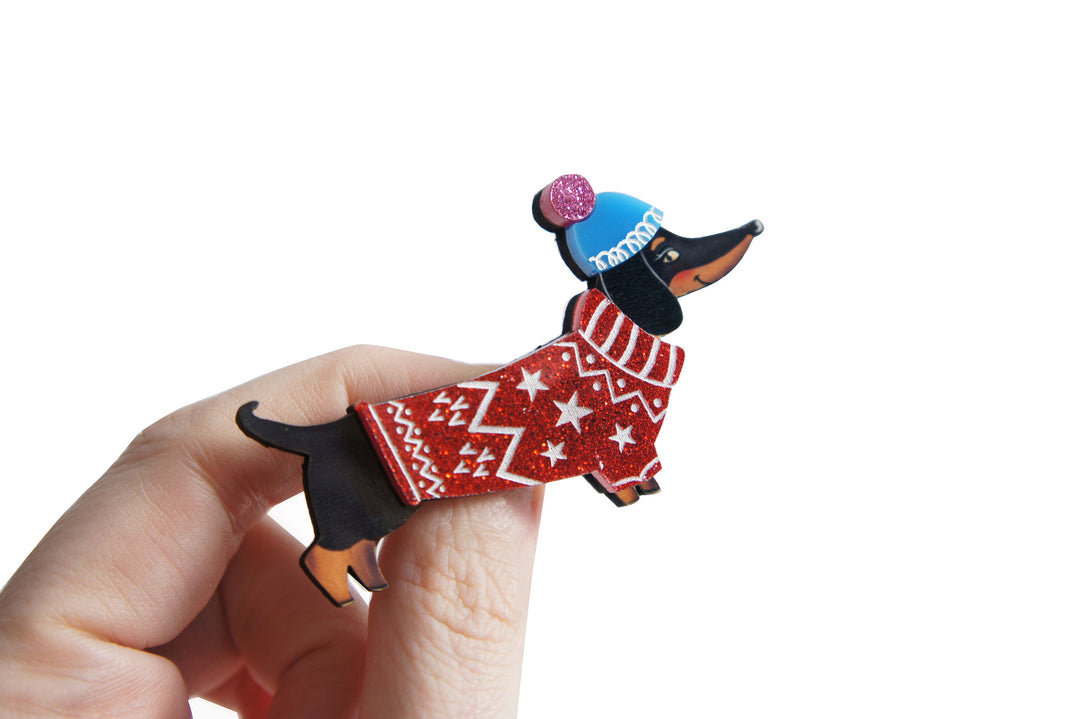 Dachshund Dog in Sweater Brooch