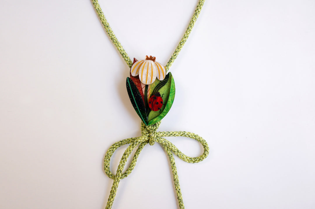 Flower and Ladybug Bolo Necklace by Laliblue, image 6