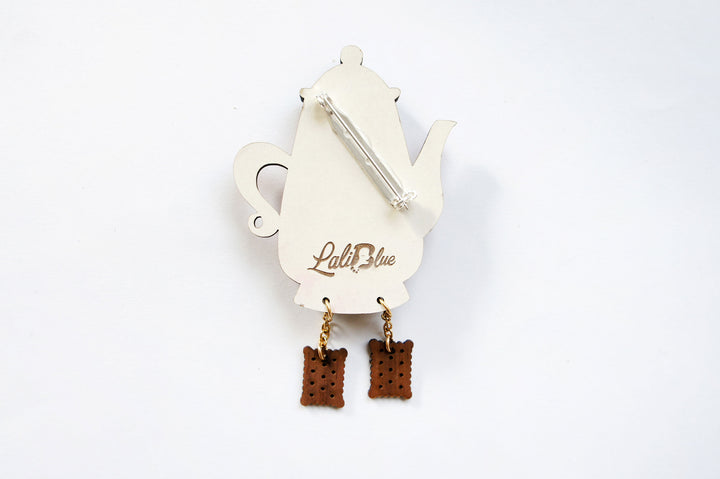 Teapot Clock Brooch by Laliblue
