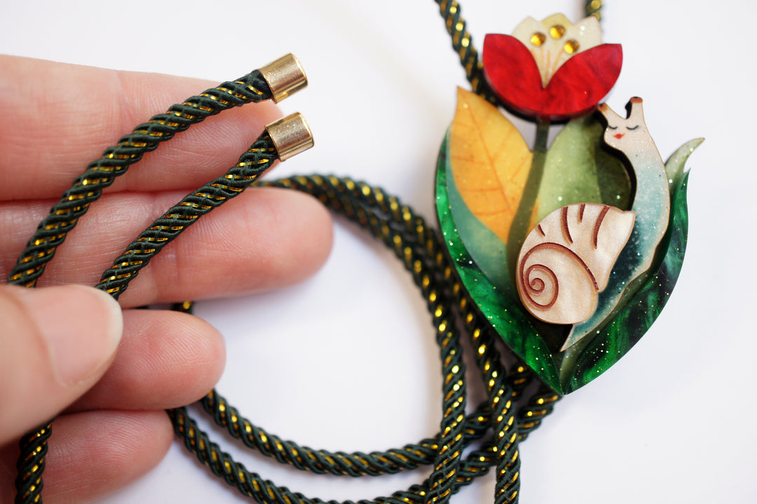 Flower and Snail Bolo Necklace by Laliblue, image 6