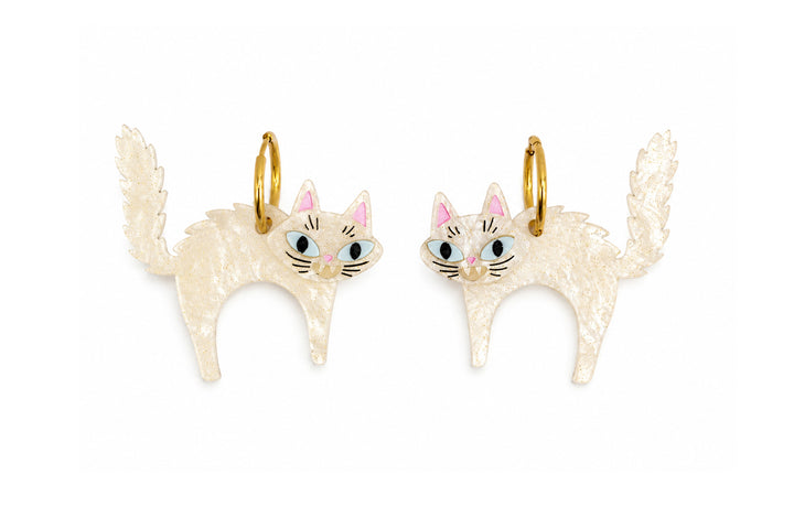 Scared Halloween cat earrings purple colour — laser cut acrylic jewelry — LaliBlue Midnight Cinema