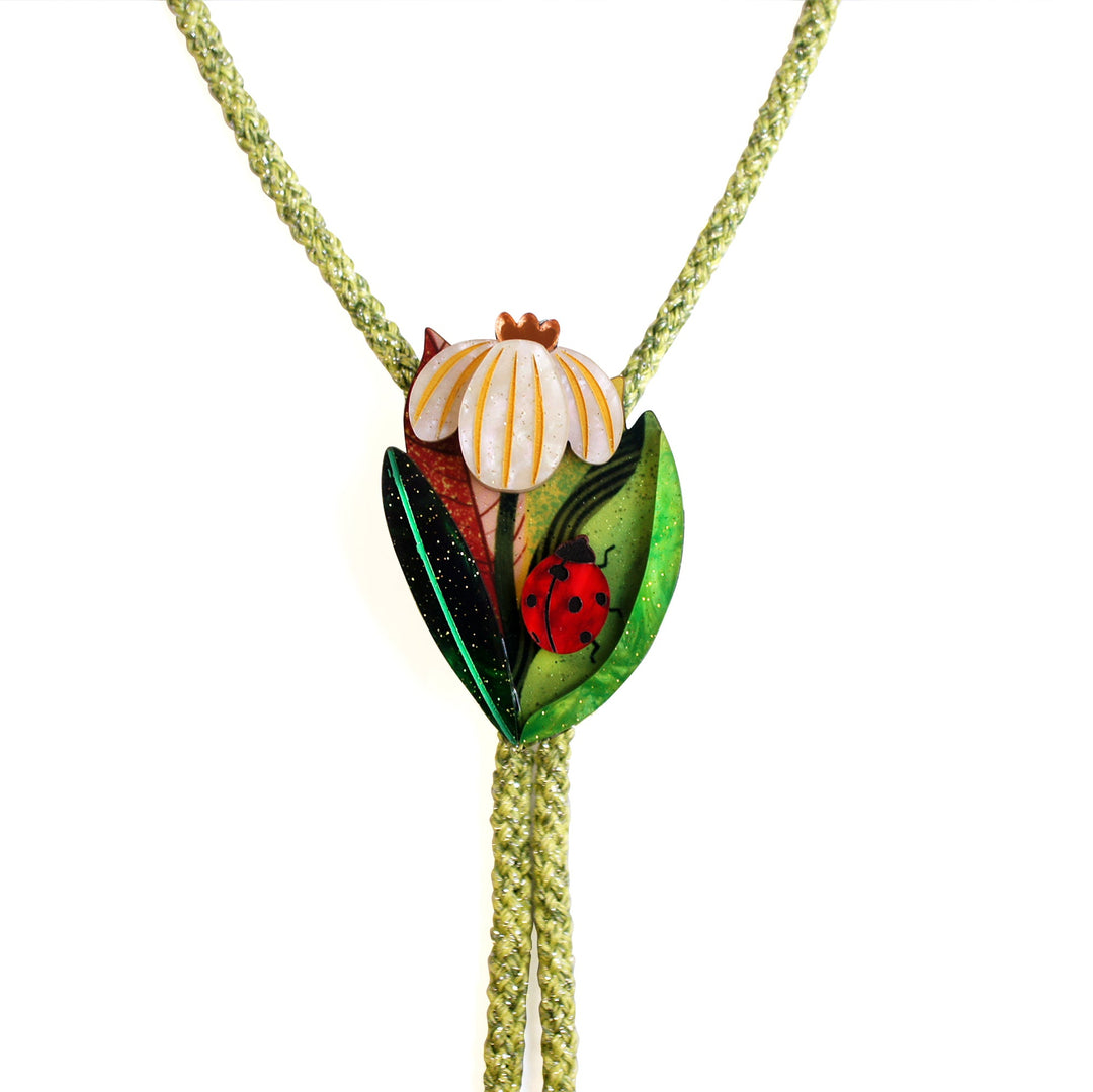 Flower and Ladybug Bolo Necklace by Laliblue