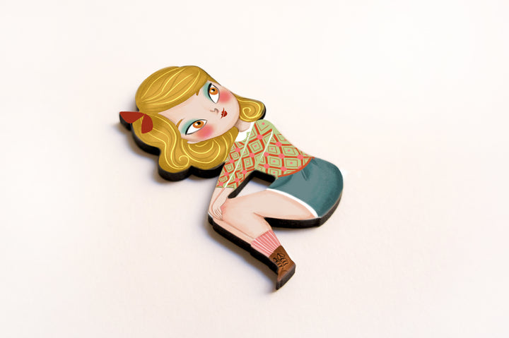 Puzzle with blonde girl brooch by Laliblue