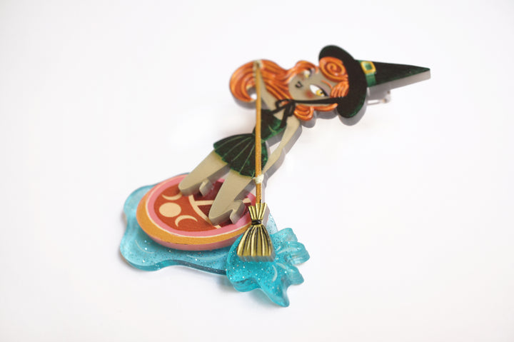 Paddle Surf Witch Brooch by Laliblue