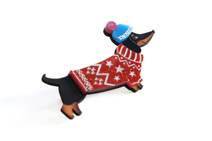 Dachshund Dog in Sweater Brooch
