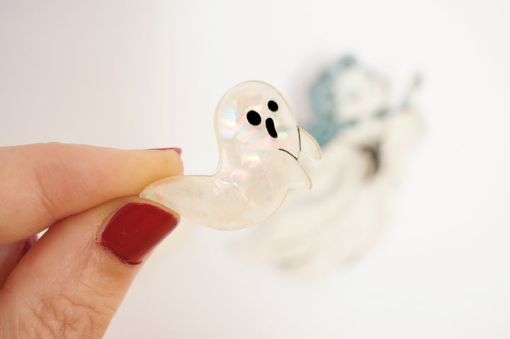 Ghost gang brooch set of 3 worn — Halloween haunted ghost jewelry set — LaliBlue Midnight Cinema