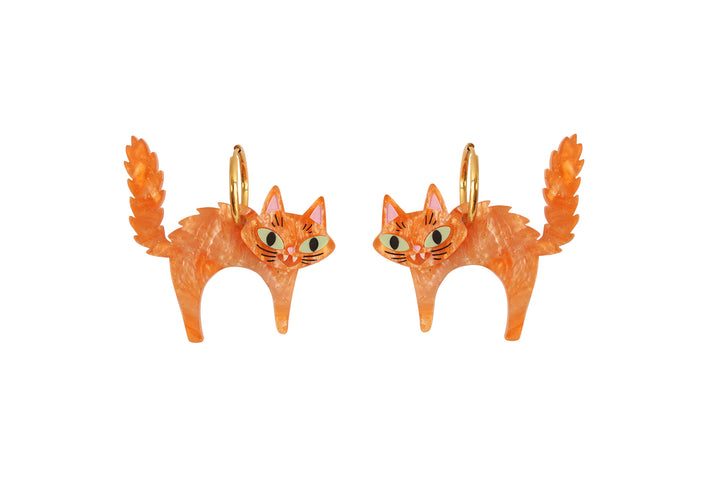 Scared Halloween cat earrings white colour — laser cut acrylic jewelry — LaliBlue Midnight Cinema