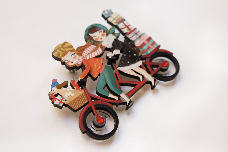 Friends on a Bicycle Brooch
