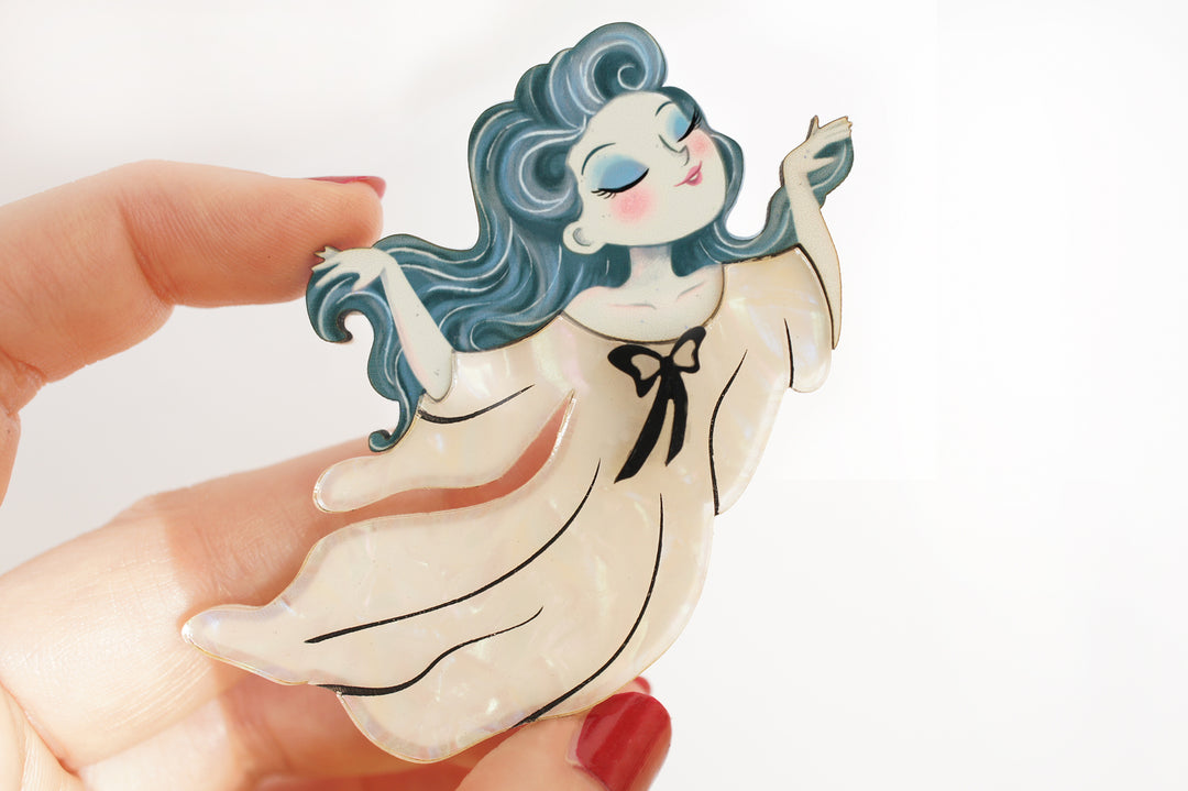 Ghost gang brooch set of 3 close-up — Halloween haunted ghost jewelry set — LaliBlue Midnight Cinema