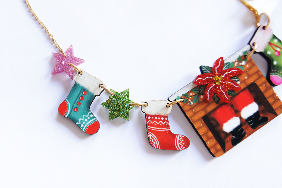Christmas Chimney with Stockings Necklace