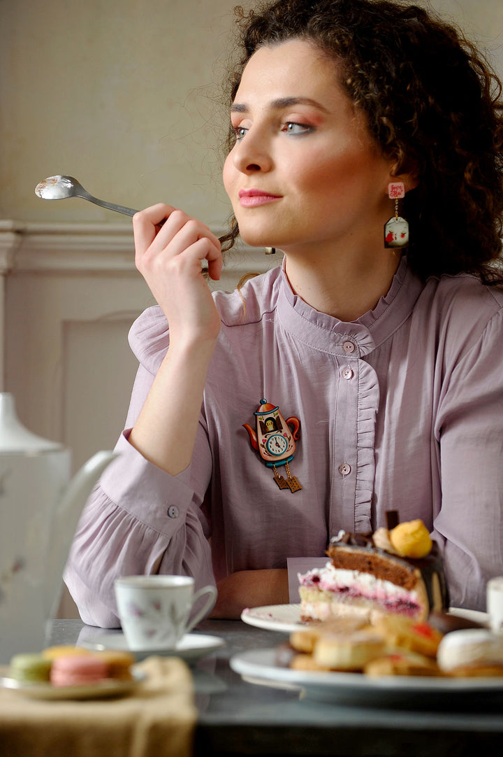 Teapot Clock Brooch by Laliblue