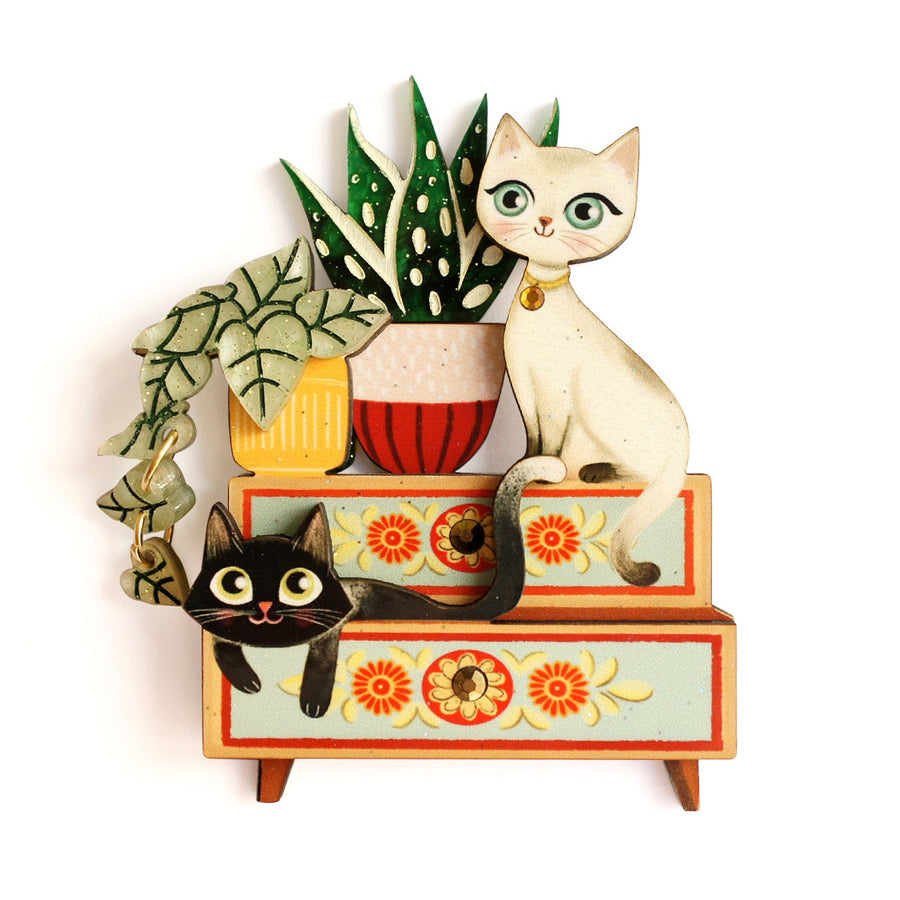 Kittens and Plants Brooch by Laliblue