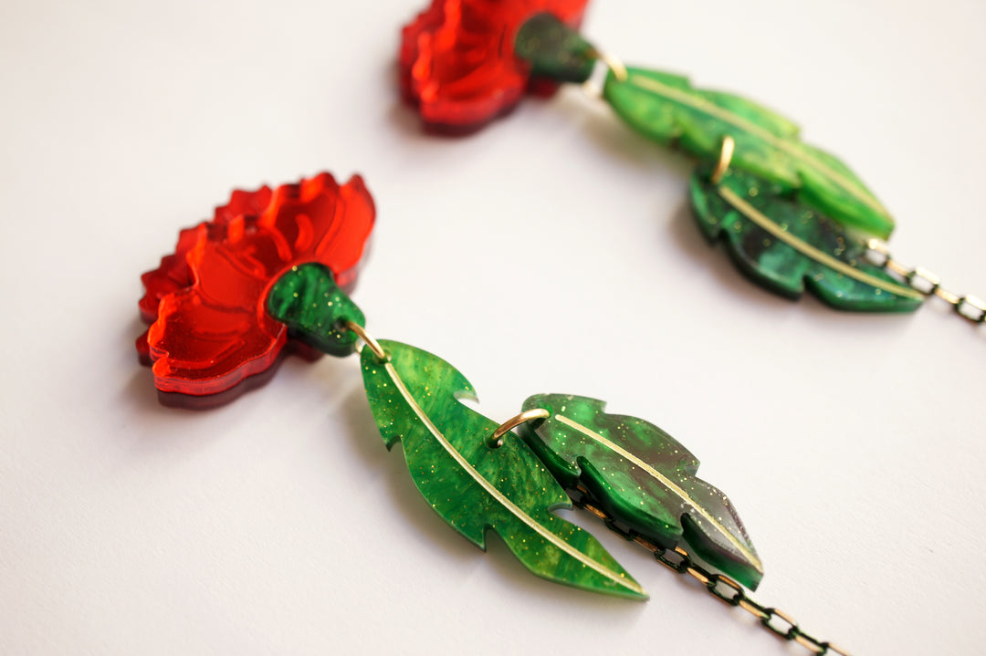 Red Carnation Earrings by Laliblue, image 3