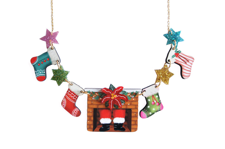 Christmas Chimney with Stockings Necklace