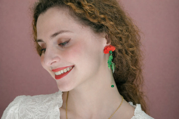 Red Carnation Earrings by Laliblue, image 2