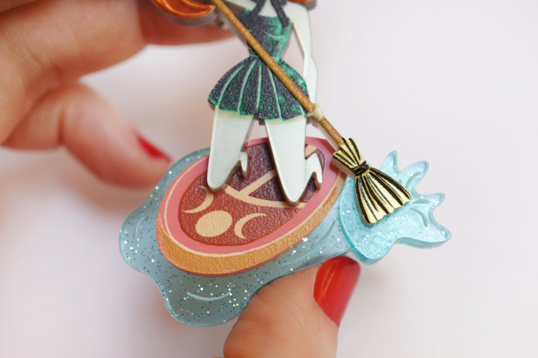 Paddle Surf Witch Brooch by Laliblue