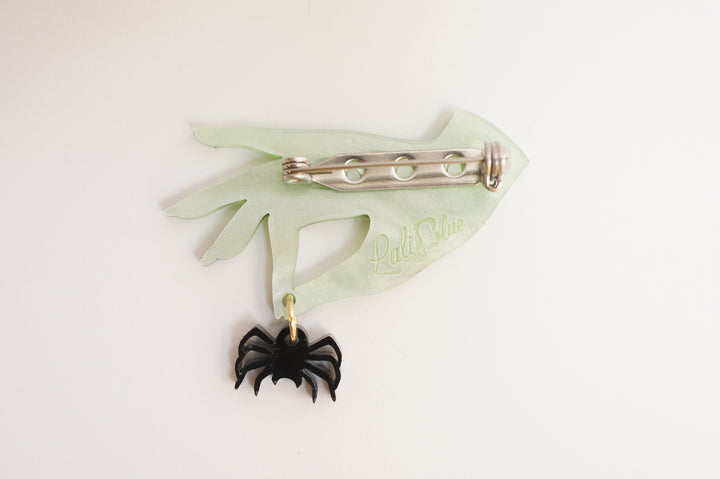 Layered acrylic Halloween popcorn brooch set detail — spooky cinema snack jewelry — LaliBlue Midnight Cinema