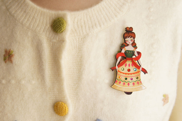 Christmas Bell Girl Brooch by Laliblue