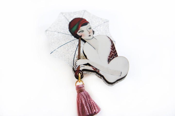Girl with Umbrella Brooch by Laliblue
