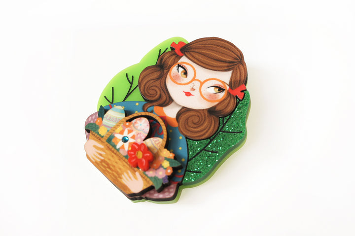 Girl with Easter Basket Brooch by Laliblue