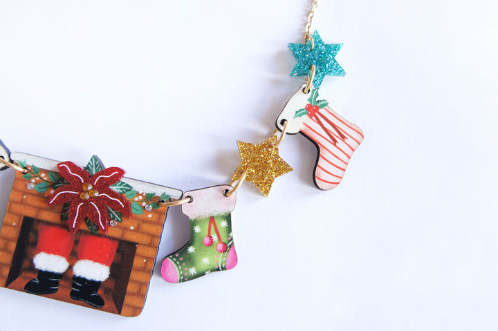 Christmas Chimney with Stockings Necklace