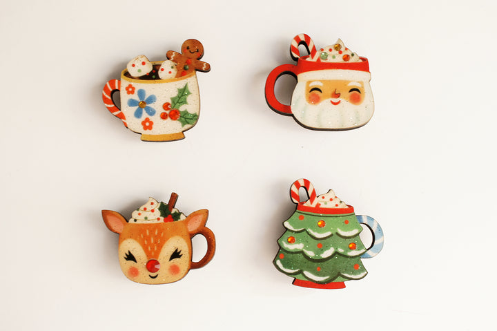 Christmas mug button covers detail, LaliBlue Christmas jewelry, mug, rhinestone