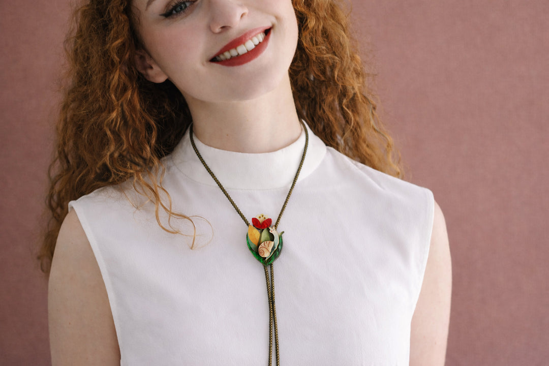 Flower and Snail Bolo Necklace by Laliblue, image 2