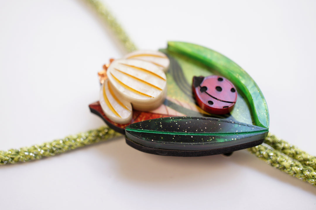 Flower and Ladybug Bolo Necklace by Laliblue, image 8
