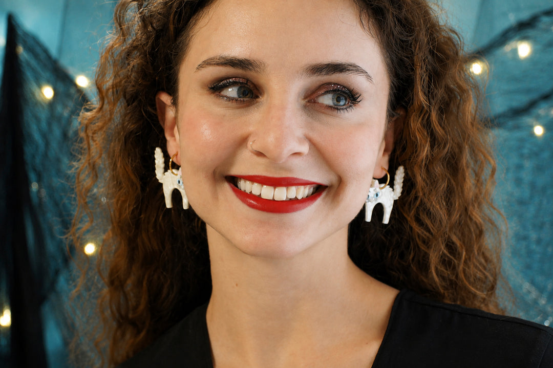 Scared Halloween cat earrings black colour — laser cut acrylic jewelry — LaliBlue Midnight Cinema