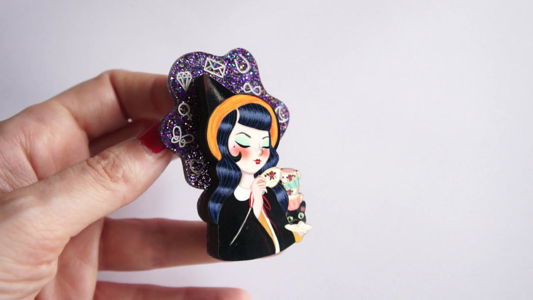 Witch Reading Tasseomancy Brooch by Laliblue
