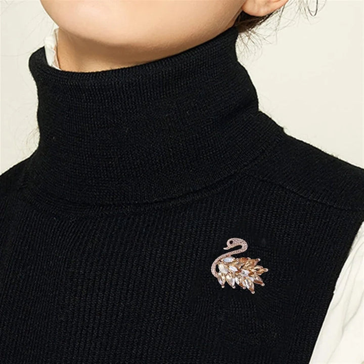 Crystal Swan Retro Brooch