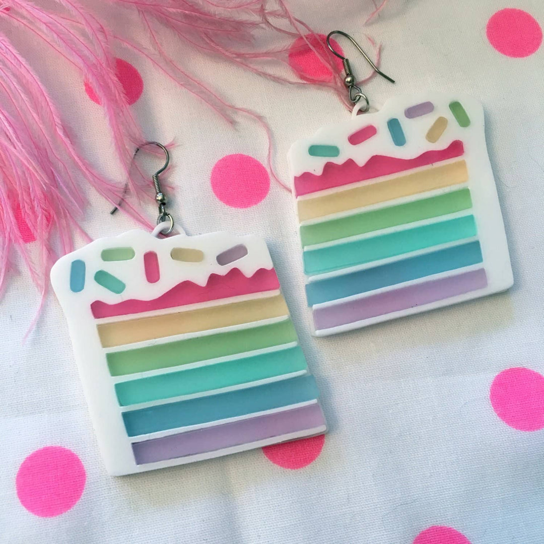 Pastel Rainbow Layered Cake Slice Earrings