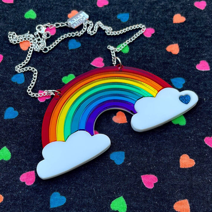 Mirrored Rainbow Acrylic Statement Necklace With Clouds