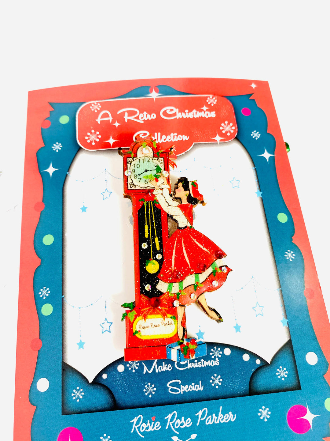 Christmas Eve Grandfather Clock Brooch by Rosie Rose Parker