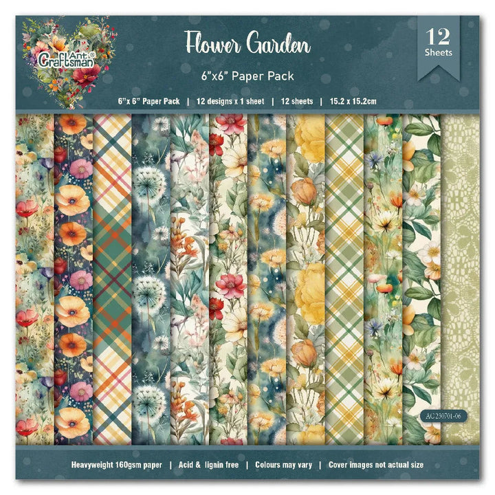 Flower Garden Scrapbook Paper Pack. 12 Sheets of 15.2x15.2cm Heavyweight Paper Pad F07M2-3 AC230701-06