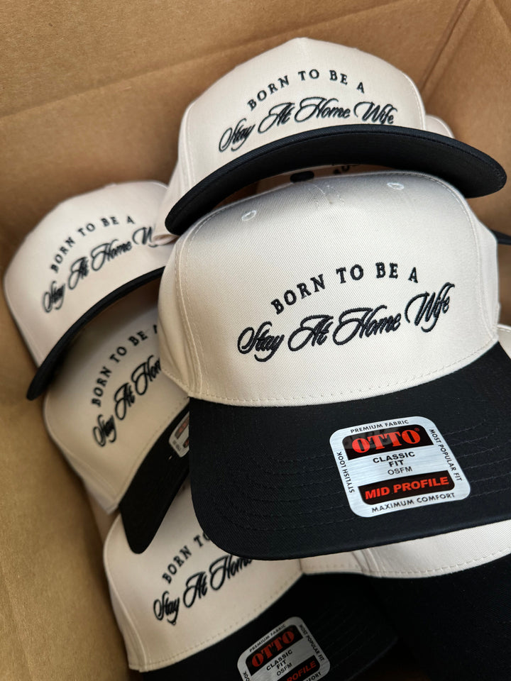 Born To Be A Stay At Home Wife - Black Vintage Trucker Hat