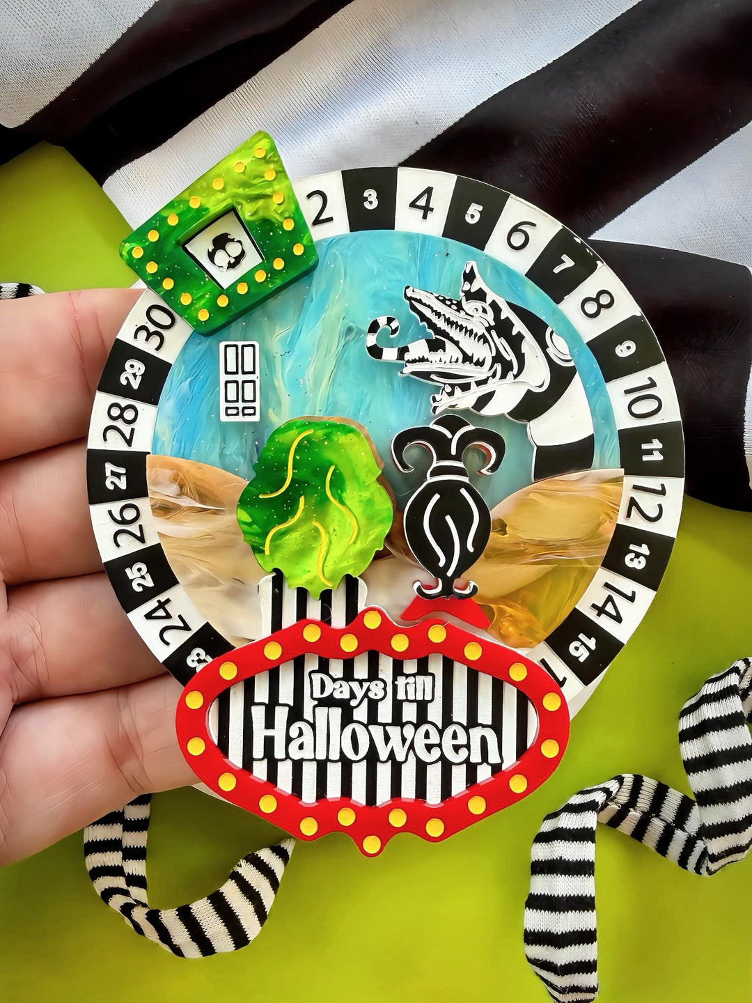 Spooky Spin Countdown Brooch - Interactive Halloween Countdown Statement Pin