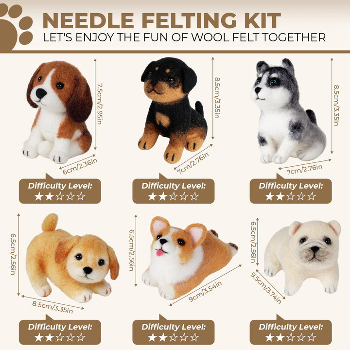 Beagle Needle Felting Kit. Wizardi DIY Wool Craft Kit F07N8-W548-N2