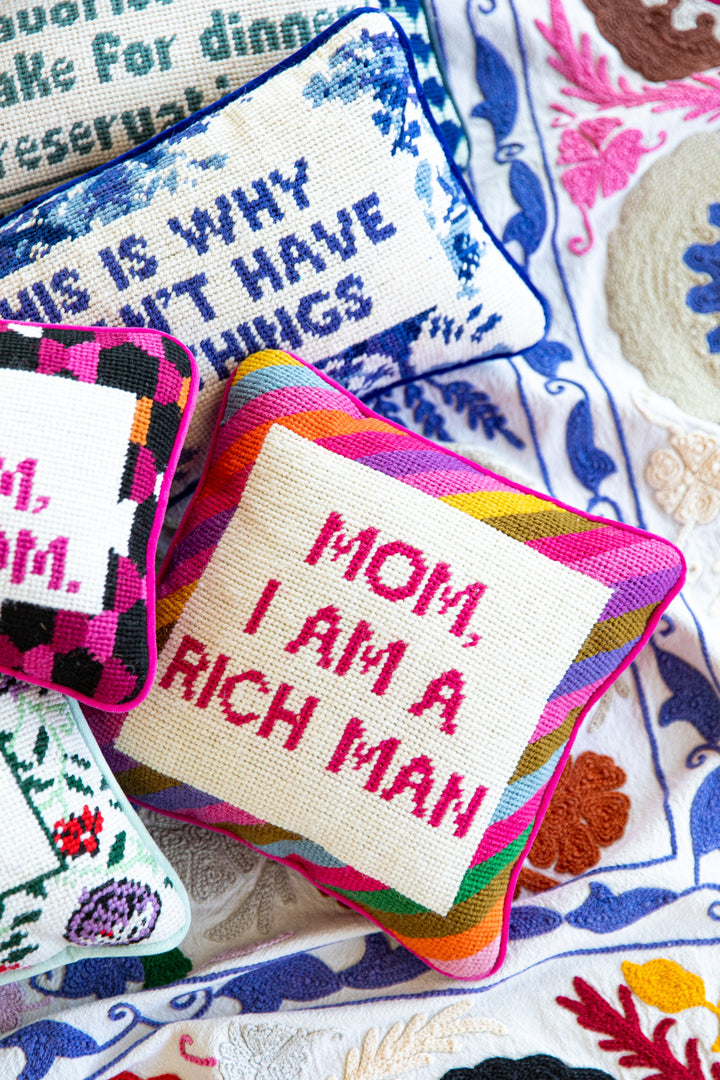 Rich Man Needlepoint Pillow
