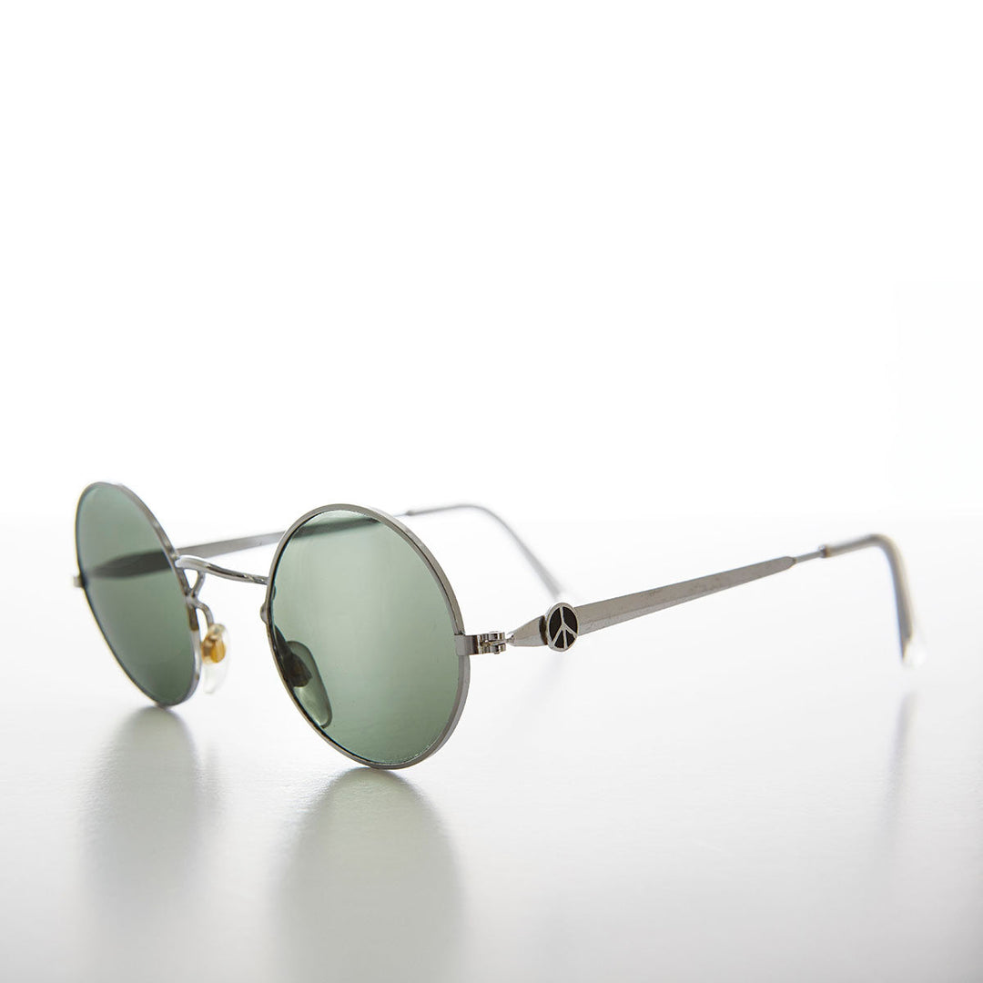 Round Sunglass with Peace Sign and Glass Lens - Arrow