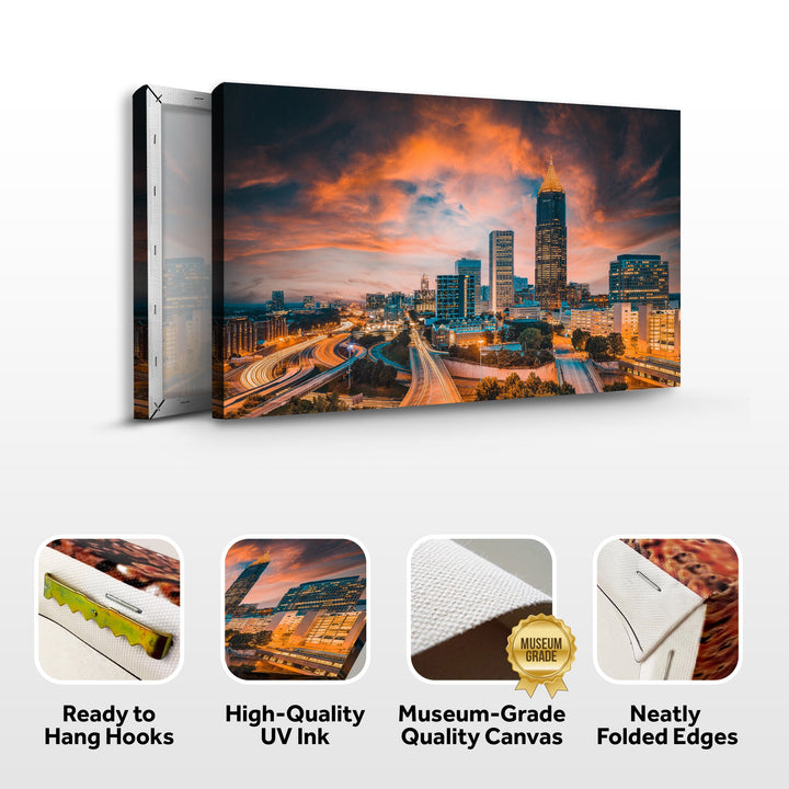 Atlanta City Night Skyline Canvas Wall Art